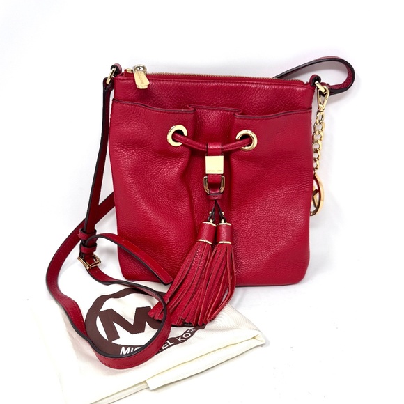 Michael Kors Camden Drawstring Crossbody Bag in Fire Engine Red - Picture 1 of 9
